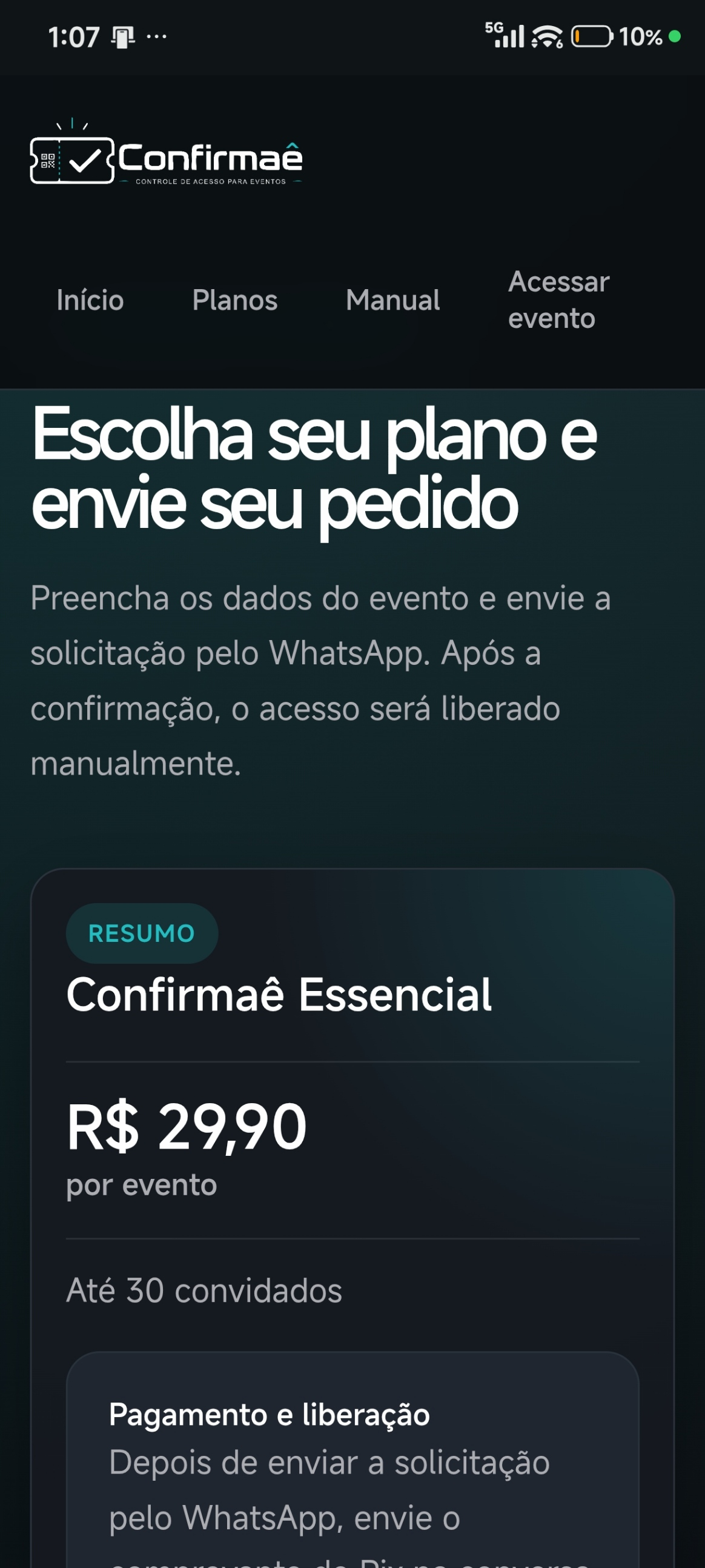 Checkout do Confirmaê para solicitação de plano
